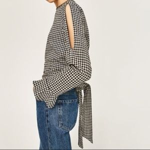 Zara Gingham Print Long Sleeve Top